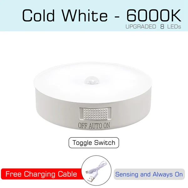 Motion sensor night light USB rechargeable LED wall light with warm and white color options