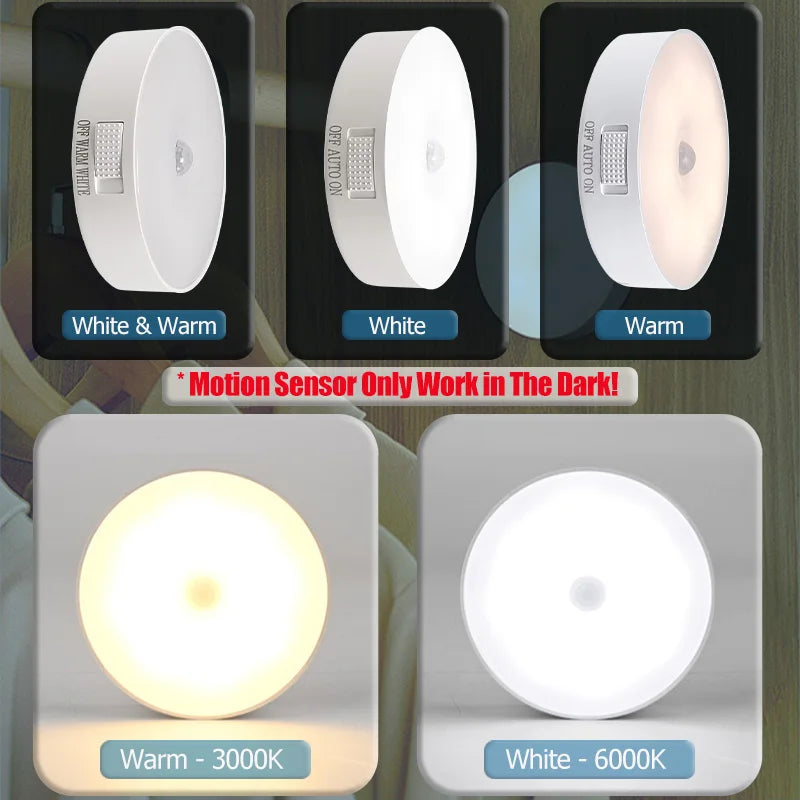 Motion sensor night light USB rechargeable LED wall light with warm and white color options