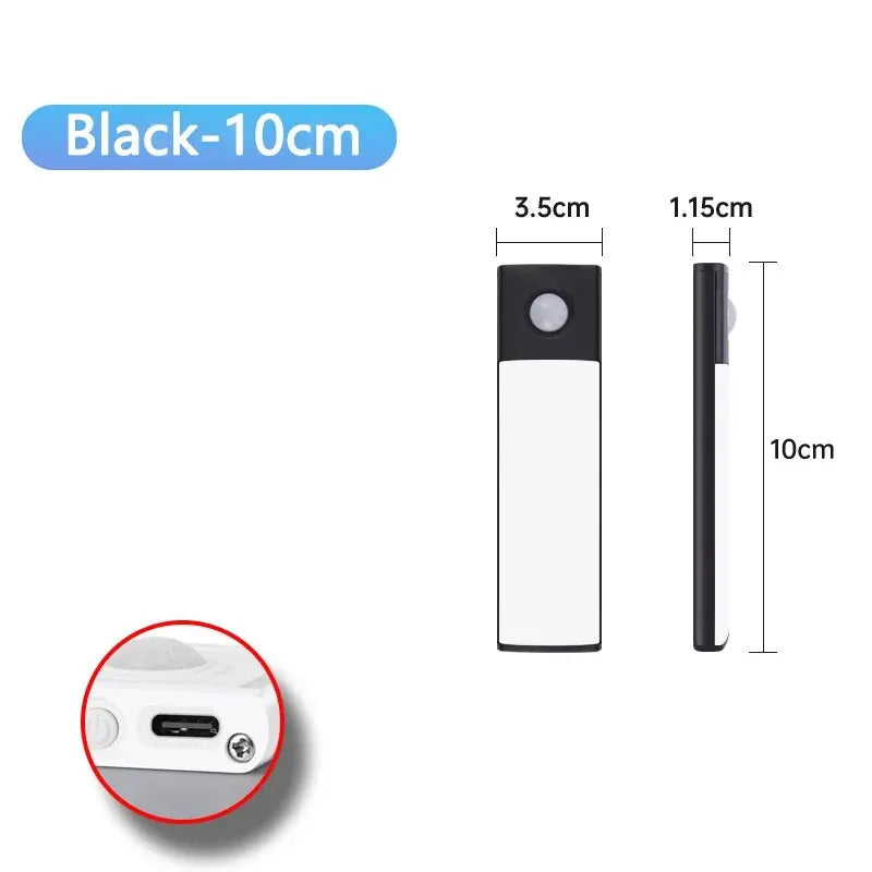 Ultra-thin motion sensor LED cabinet light in black, wireless and USB rechargeable for under cabinet lighting