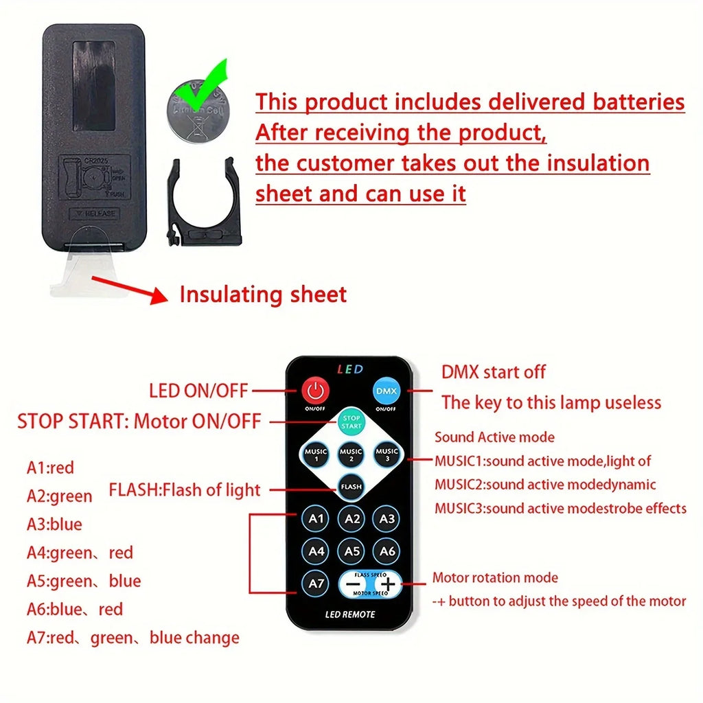 LED starry sky northern light projector lamp with remote control, showing colorful aurora and stars on a ceiling