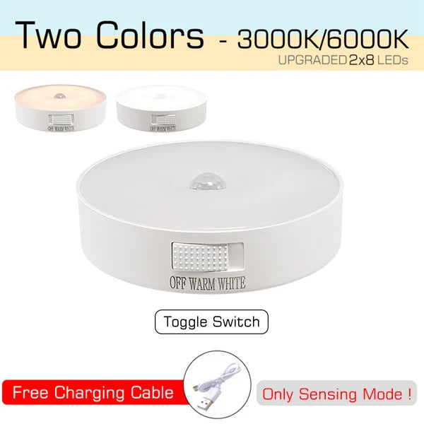 Motion sensor night light USB rechargeable LED wall light with warm and white color options