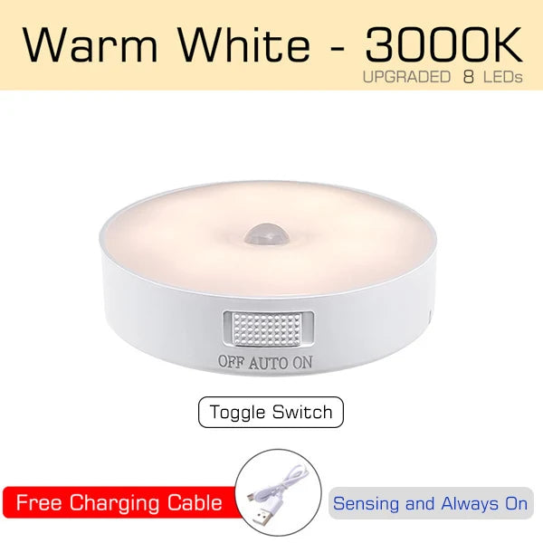 Motion sensor night light USB rechargeable LED wall light with warm and white color options