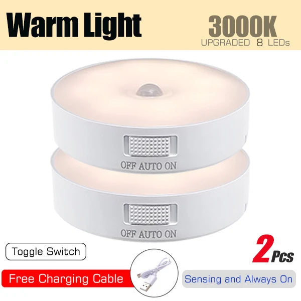 Motion sensor night light USB rechargeable LED wall light with warm and white color options