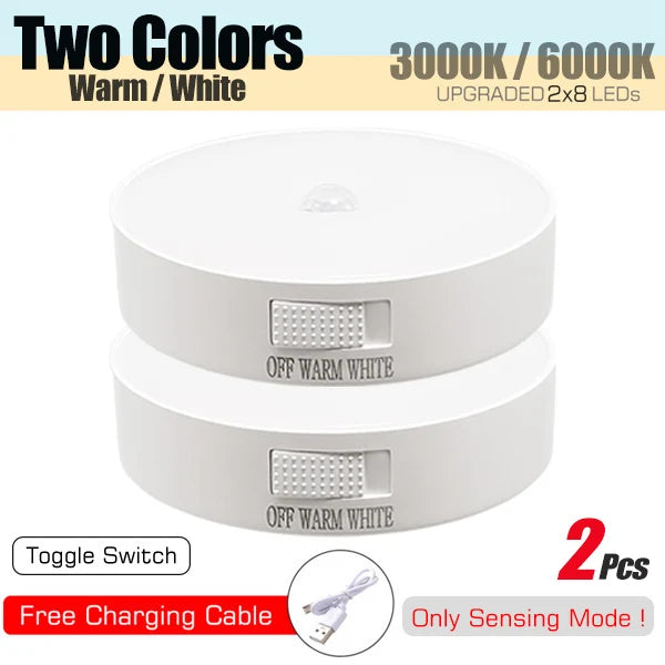 Motion sensor night light USB rechargeable LED wall light with warm and white color options