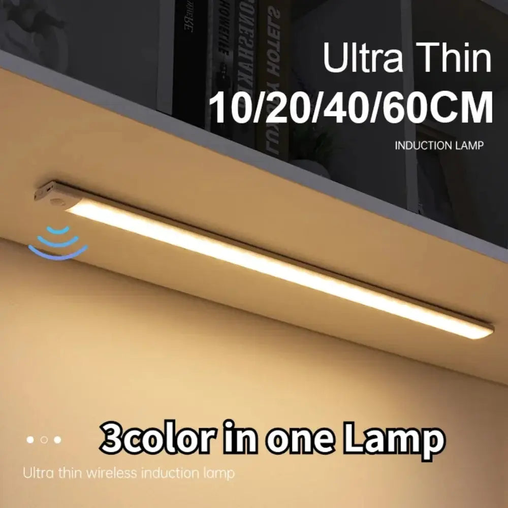 Ultra-thin motion sensor LED cabinet light in black, wireless and USB rechargeable for under cabinet lighting
