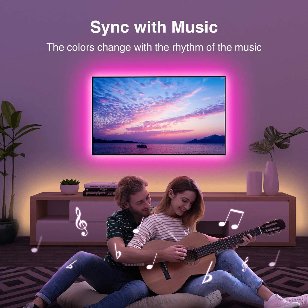 RGB LED strip lights with music sync, USB 5V remote control, flexible ribbon for room decoration