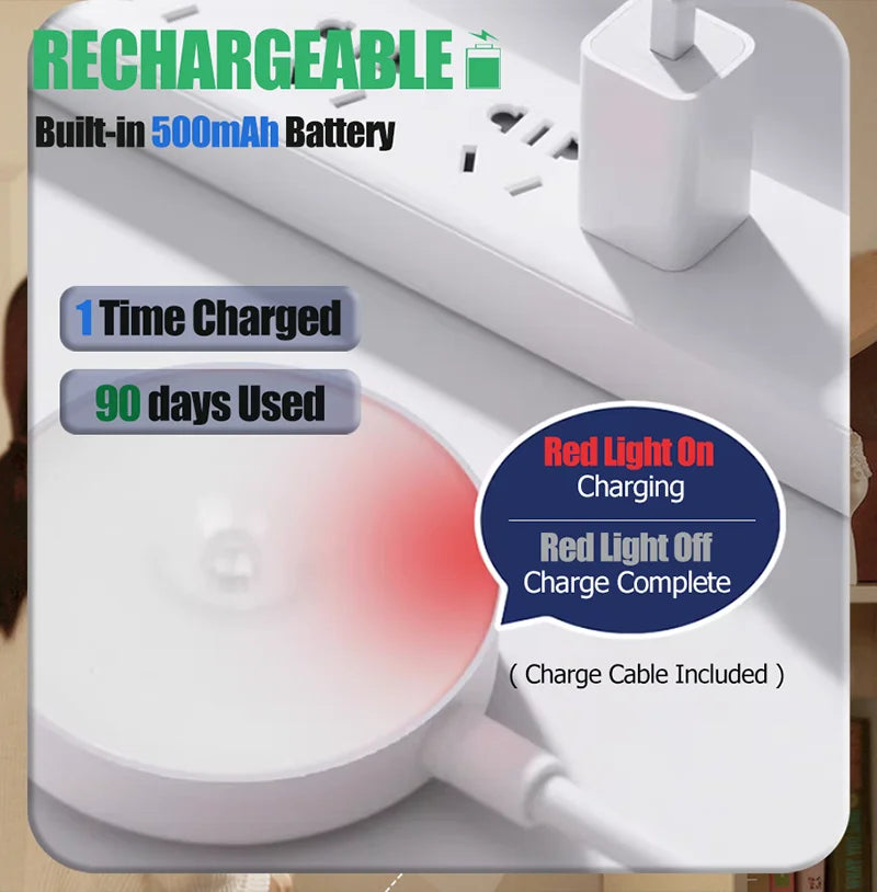 Motion sensor night light USB rechargeable LED wall light with warm and white color options