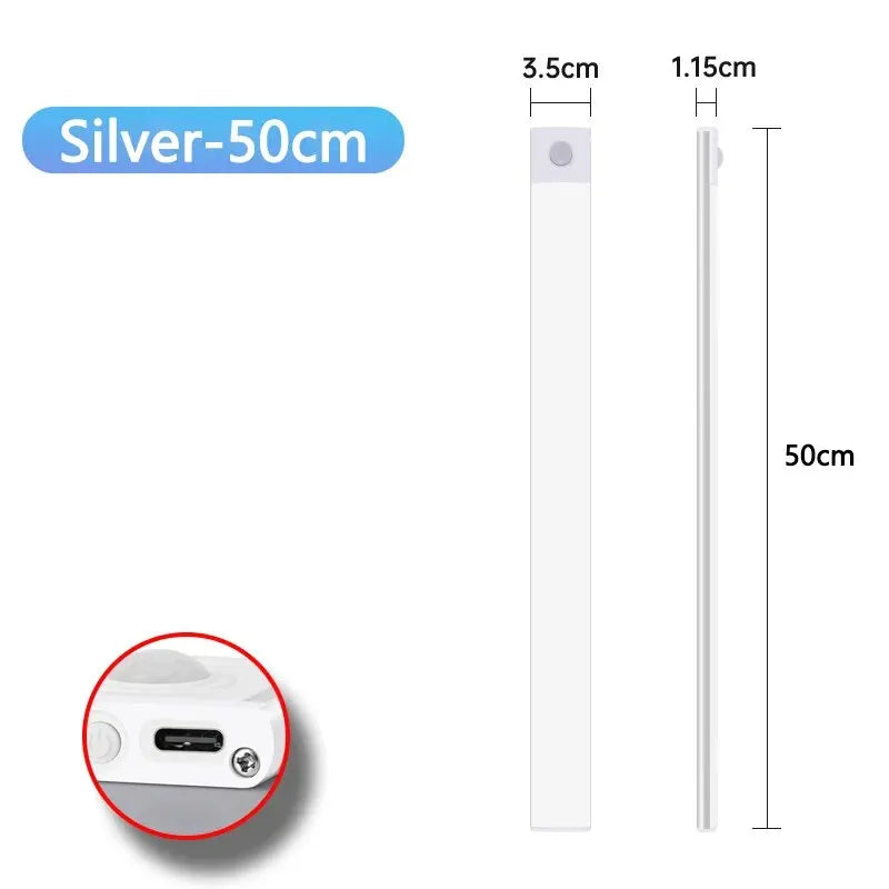 Ultra-thin motion sensor LED cabinet light in black, wireless and USB rechargeable for under cabinet lighting