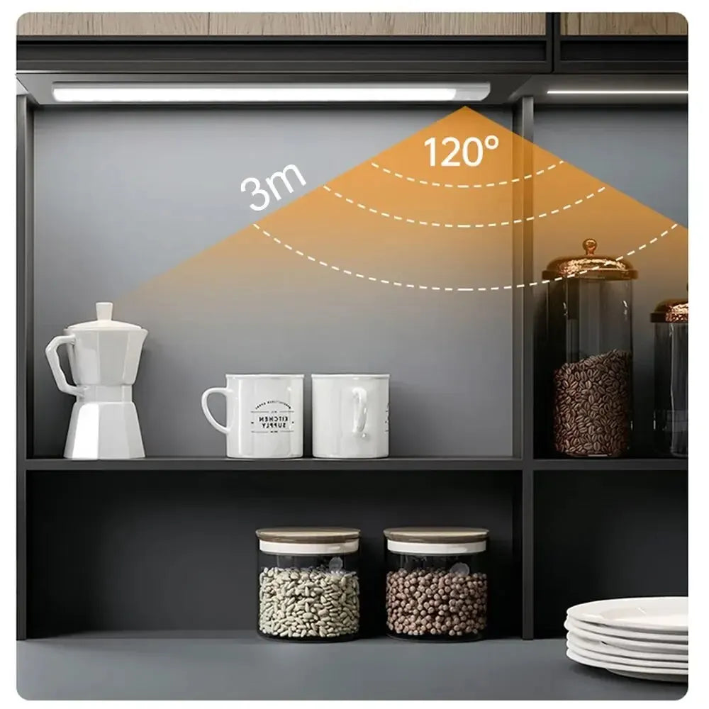 Ultra-thin motion sensor LED cabinet light in black, wireless and USB rechargeable for under cabinet lighting