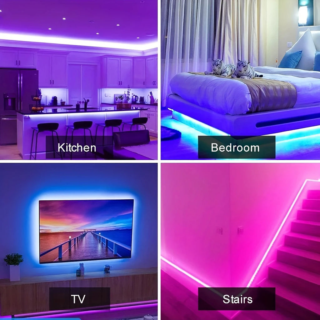 RGB LED strip lights with music sync, USB 5V remote control, flexible ribbon for room decoration