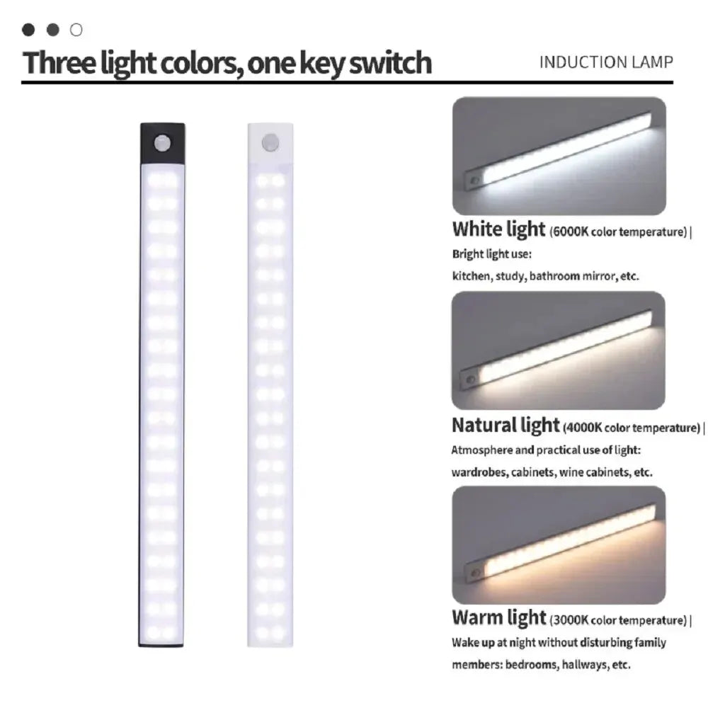 Ultra-thin motion sensor LED cabinet light in black, wireless and USB rechargeable for under cabinet lighting