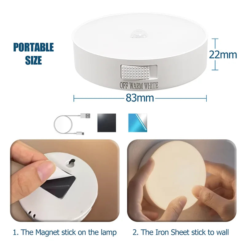 Motion sensor night light USB rechargeable LED wall light with warm and white color options
