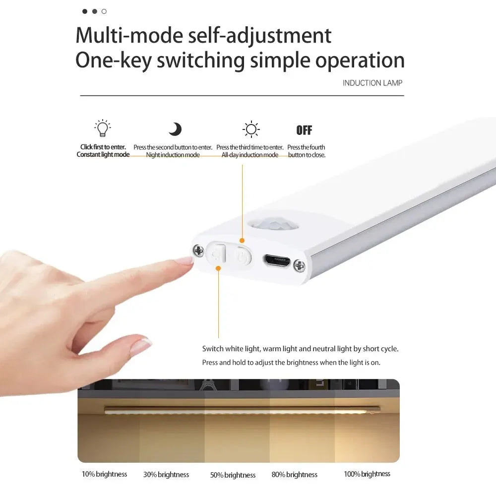Ultra-thin motion sensor LED cabinet light in black, wireless and USB rechargeable for under cabinet lighting